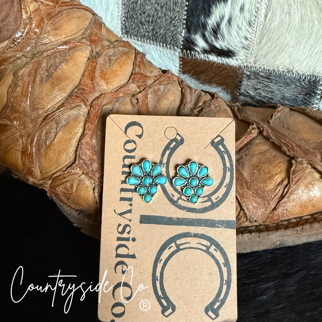 Turquoise Cluster Flower Stud Earring