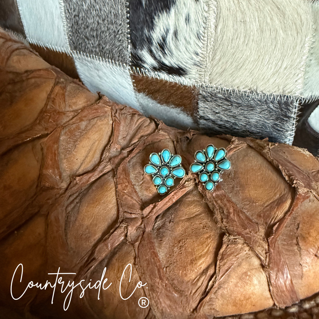 Turquoise Cluster Flower Stud Earring