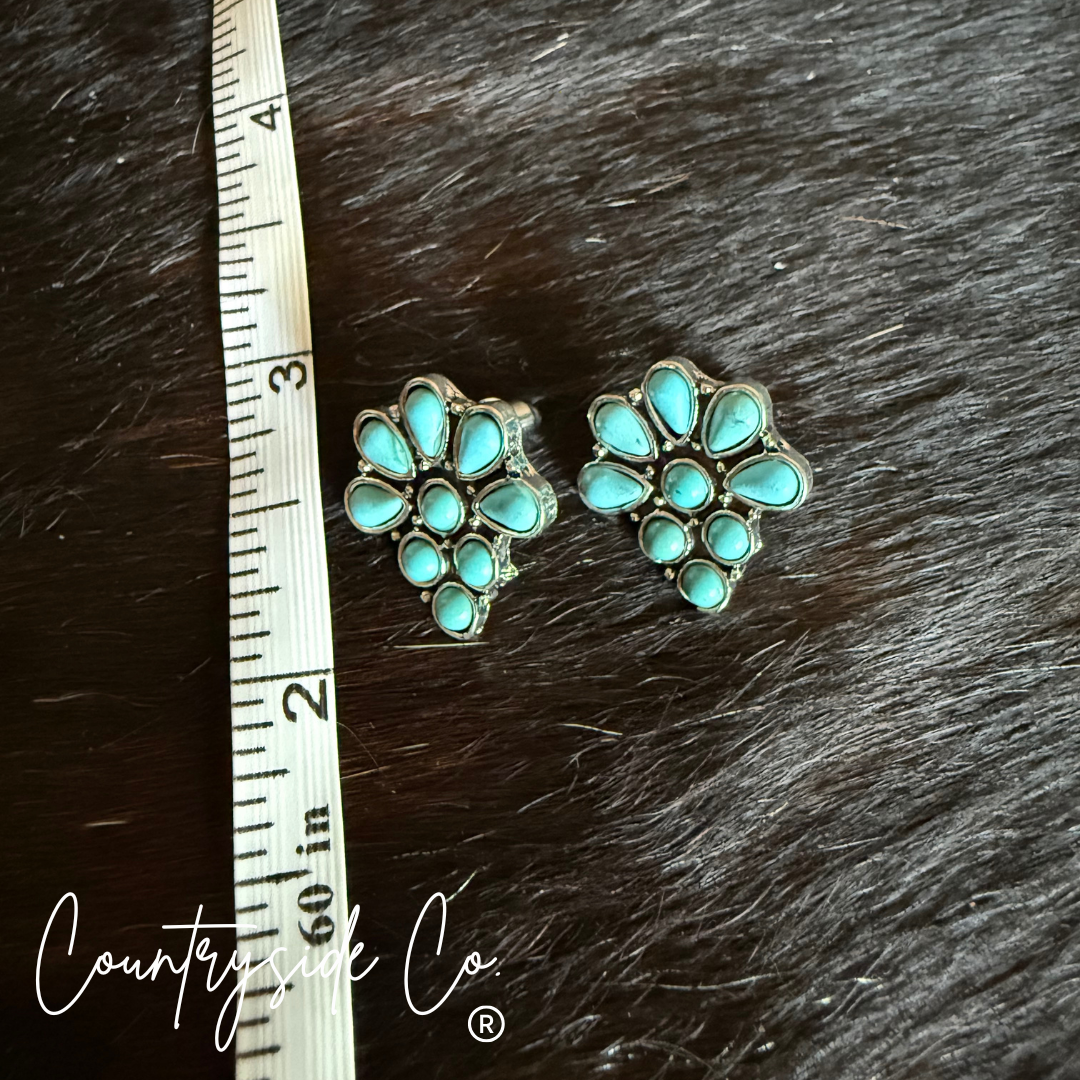 Turquoise Cluster Flower Stud Earring