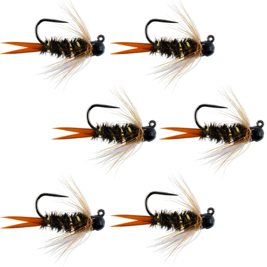 Black Tungsten Bead Prince Jig Tactical Czech Nymph Euro Nymphing Fly - 6 Flies Size 10