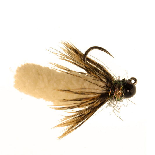 3 Pack Tungsten Bead Tan Mop Fly Tactical Jig Czech Euro Nymph Barbless Fly - 3 Flies Size 14
