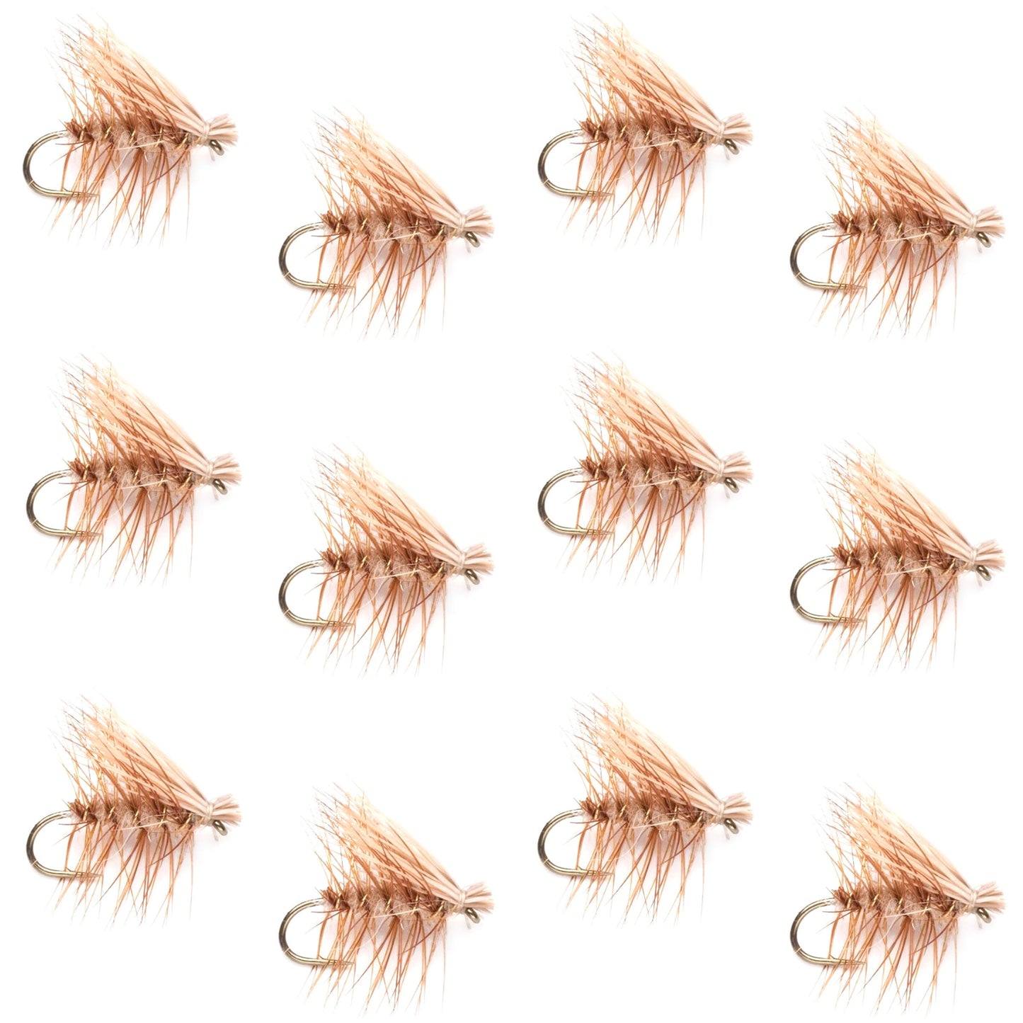 Barbless Tan Elk Hair Caddis Classic Trout Dry Flies 1 Dozen Flies Size 12