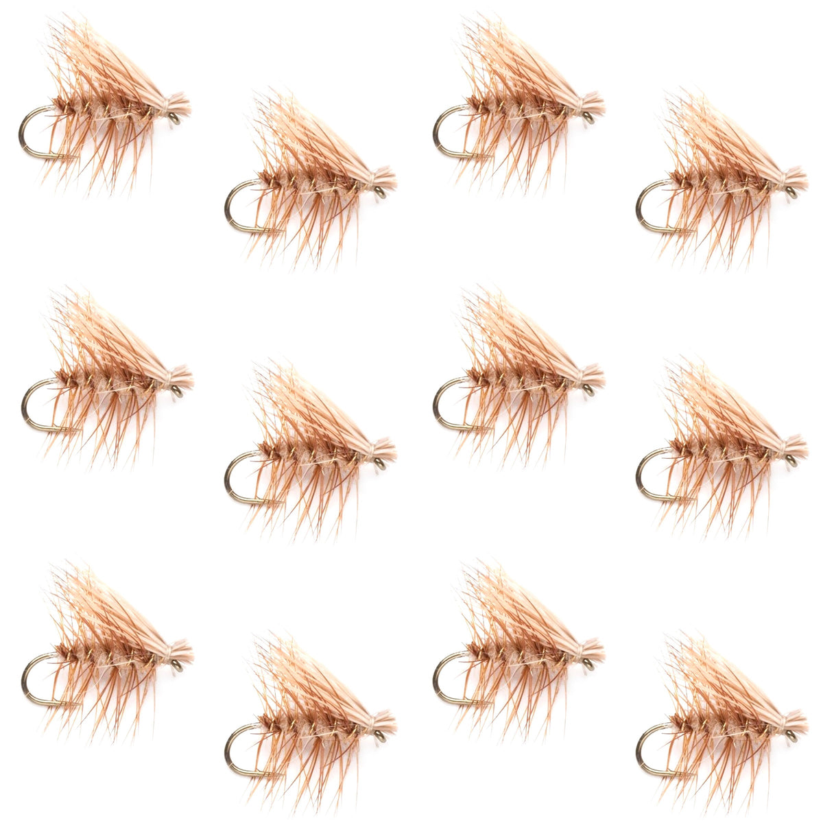 Tan Elk Hair Caddis Classic Trout Dry Fly - 12 Flies Size 14