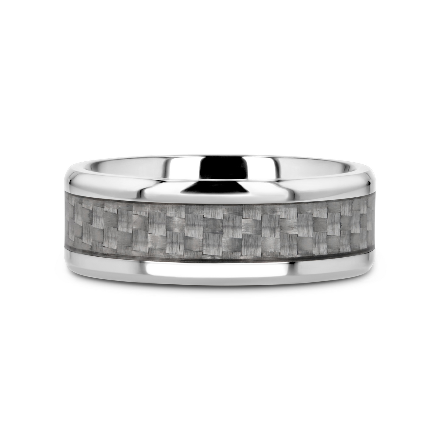 TANTALUS Beveled Edge Titanium Ring with White Carbon Fiber Inlay - 8mm
