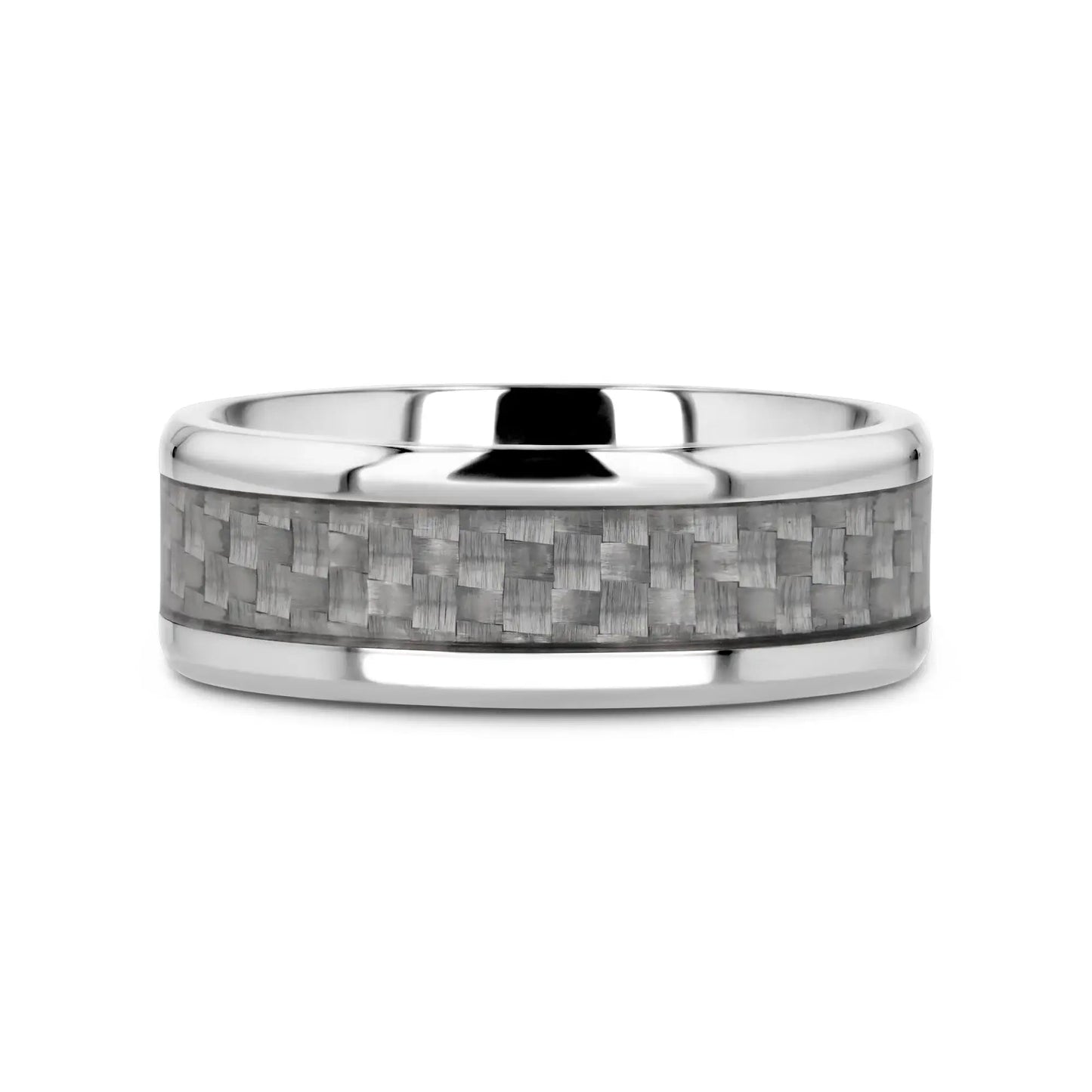 TANTALUS Beveled Edge Titanium Ring with White Carbon Fiber Inlay - 8mm