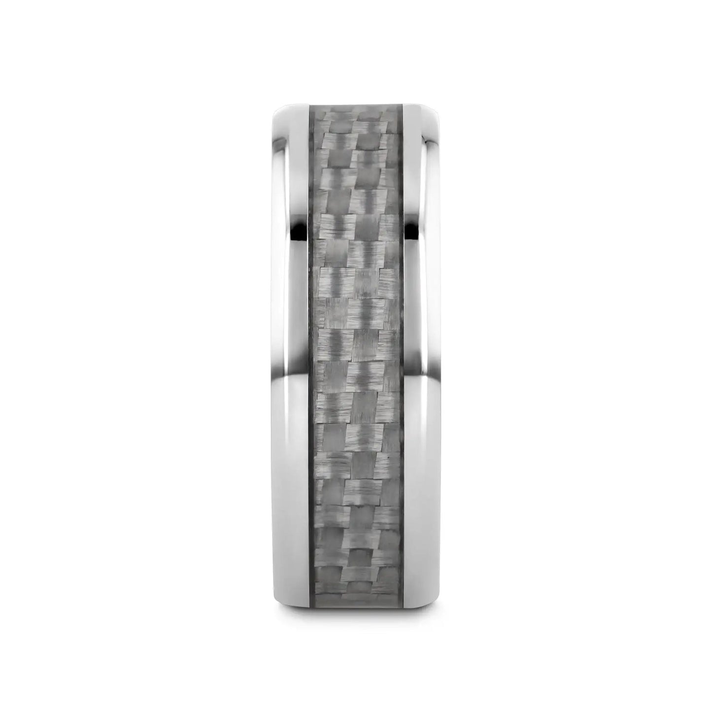 TANTALUS Beveled Edge Titanium Ring with White Carbon Fiber Inlay - 8mm