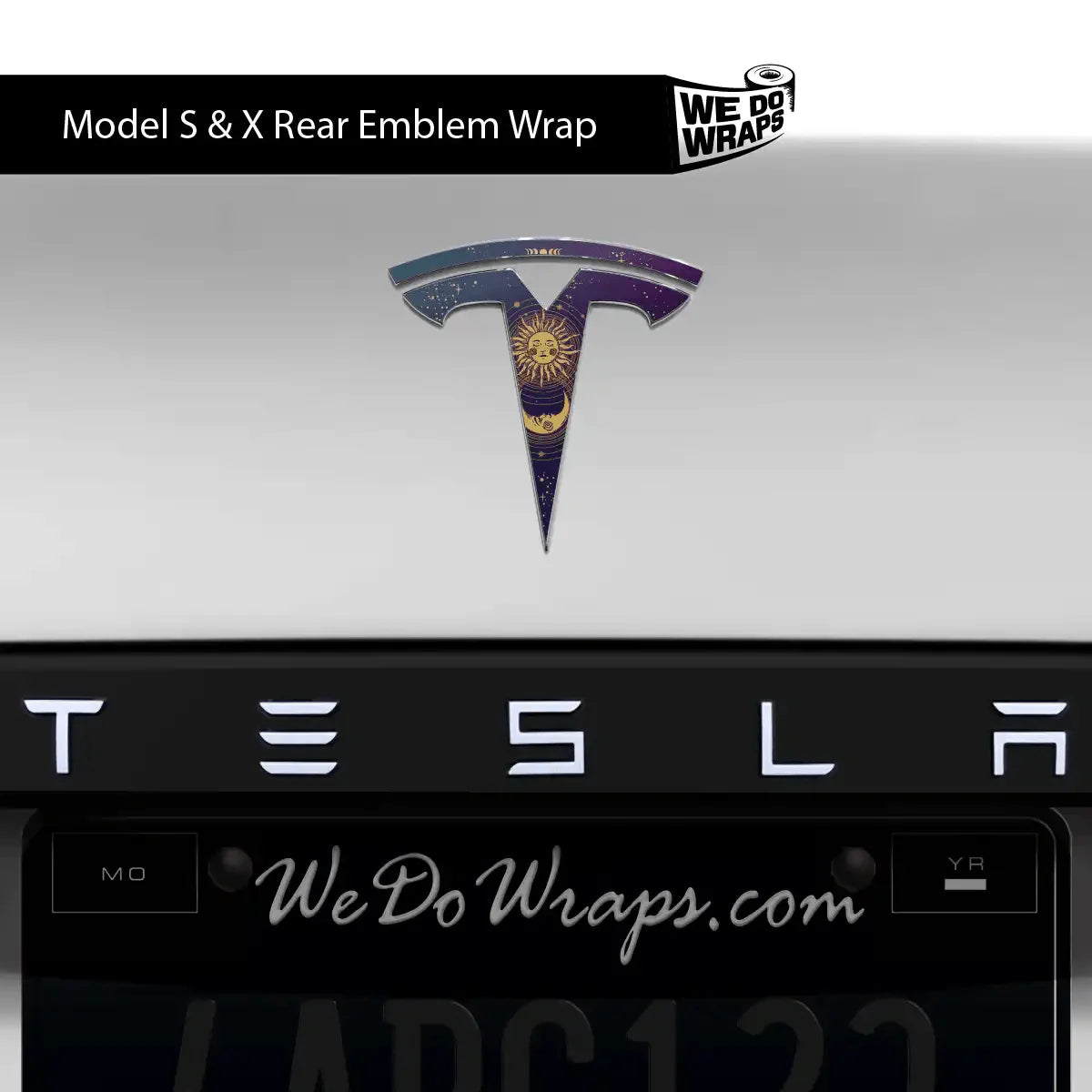 Tarot Sun and Moon Tesla Emblem Decals (Front + Back) | Model X