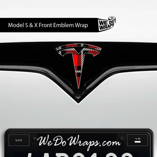 Tartan Plaid Tesla Emblem Decals (Front + Back) | Model S