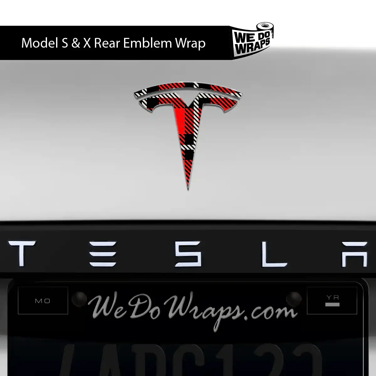 Tartan Plaid Tesla Emblem Decals (Front + Back) | Model S