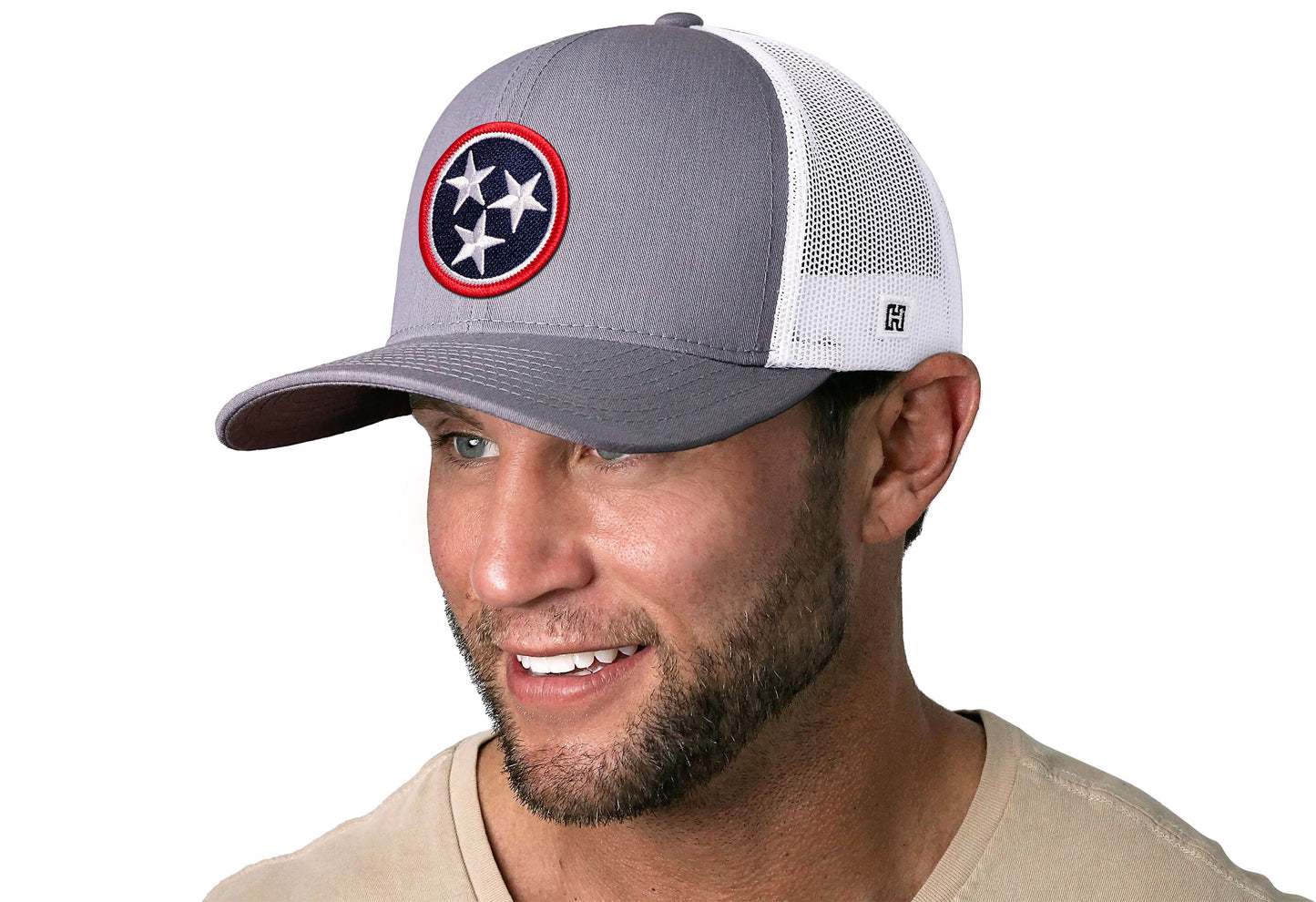 Tennessee Flag Trucker Hat  |  Gray-White TN Snapback