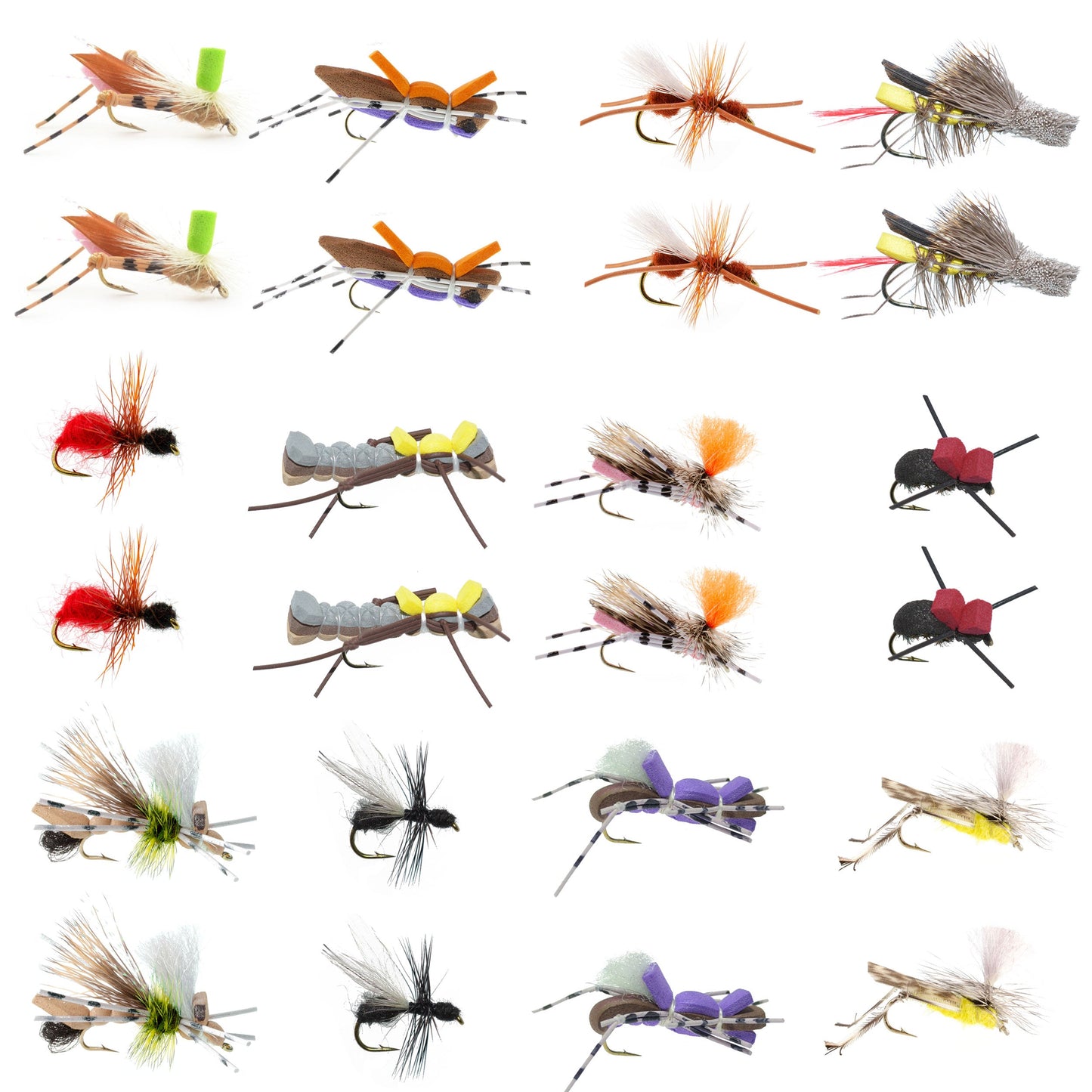 Trout Fly Assortment - Premium Terrestrial Flies - 24 Essential Hoppers, Ants and Beetles with Fly Box