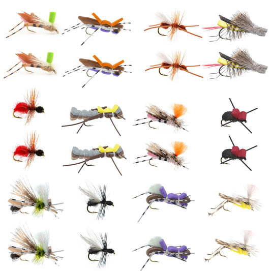 Trout Fly Assortment - Premium Terrestrial Flies - 24 Essential Hoppers, Ants and Beetles with Fly Box