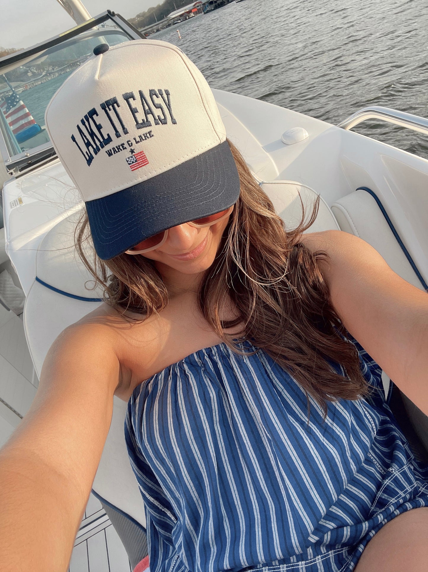 Lake it Easy - Navy Vintage Trucker Hat