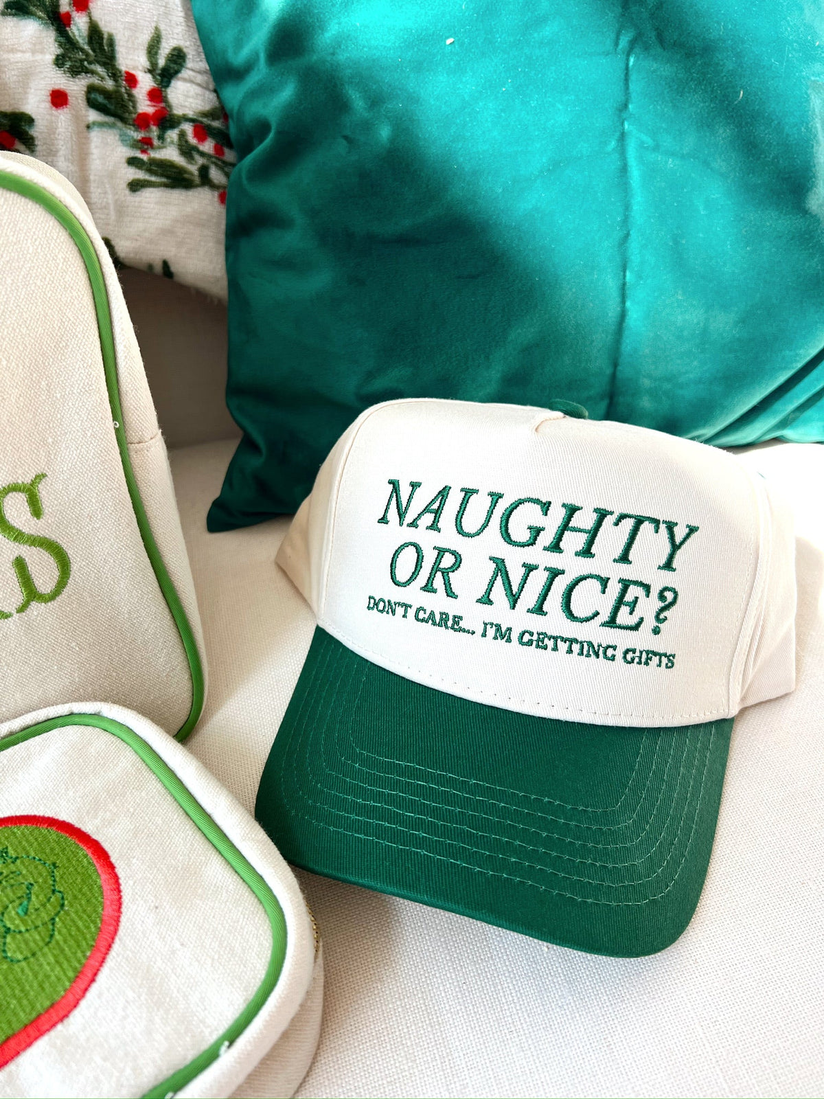 Naughty or Nice? Don't Care - Green Vintage Trucker Hat