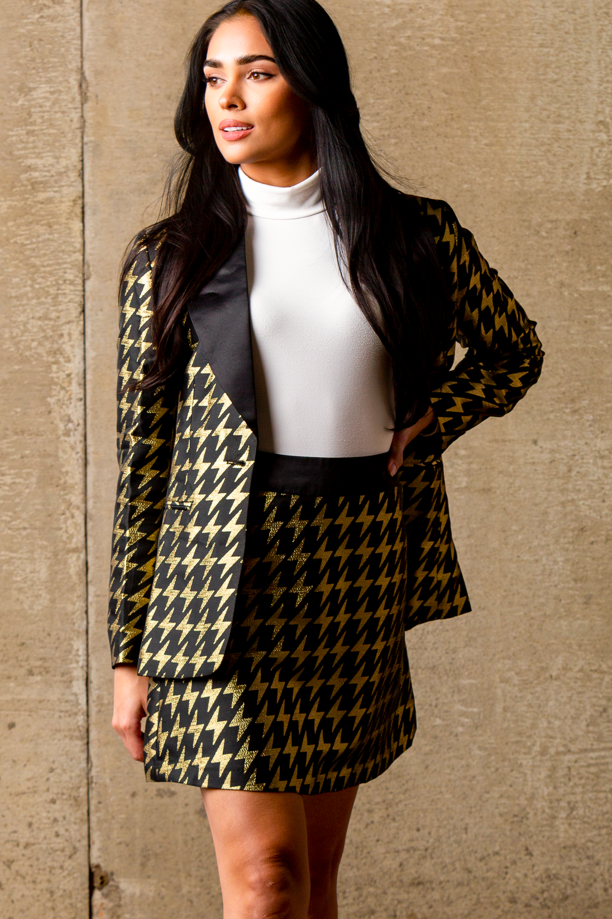 The Caviar and Cocktails | Gold Jacquard Black Label Womens Skirt