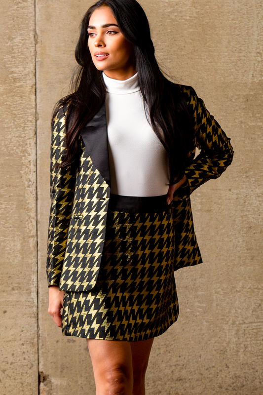 The Caviar and Cocktails | Gold Jacquard Black Label Womens Skirt
