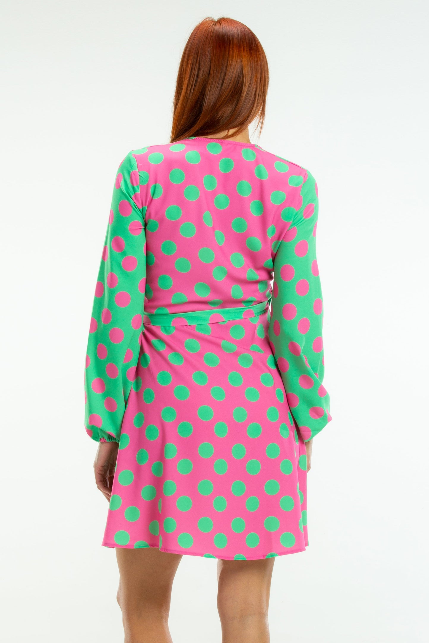The High Stakes | Derby Pink And Green Polka Dot Wrap Dress