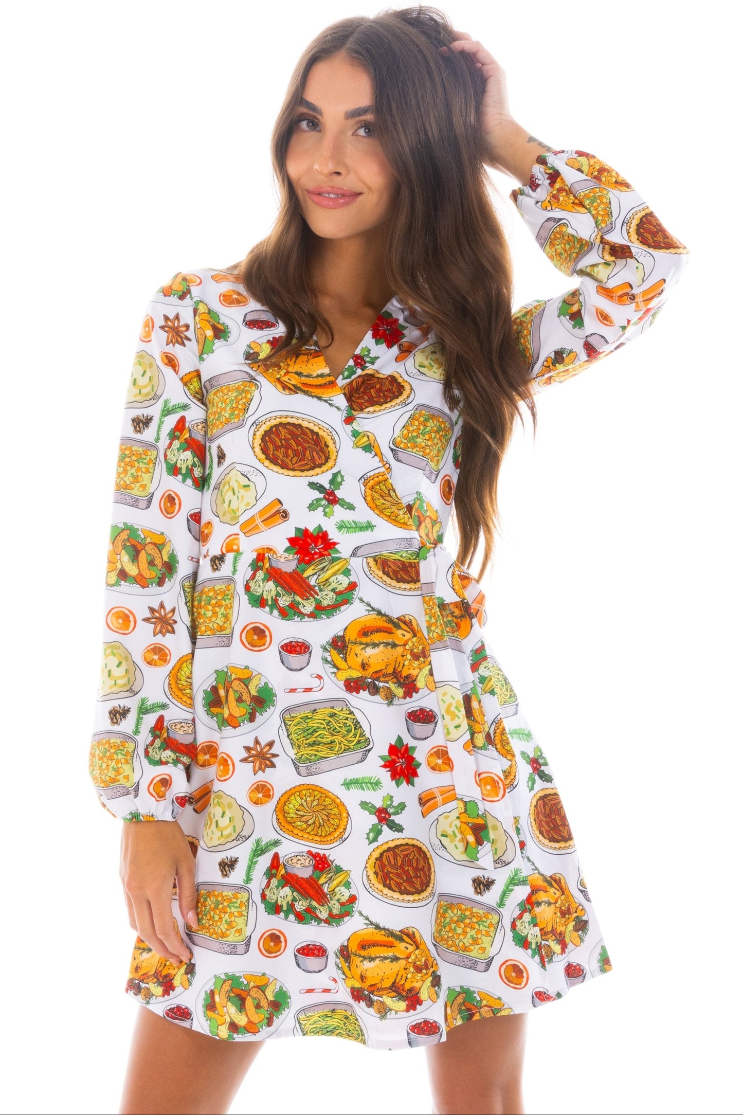 The Spread | White Thanksgiving Wrap Dress
