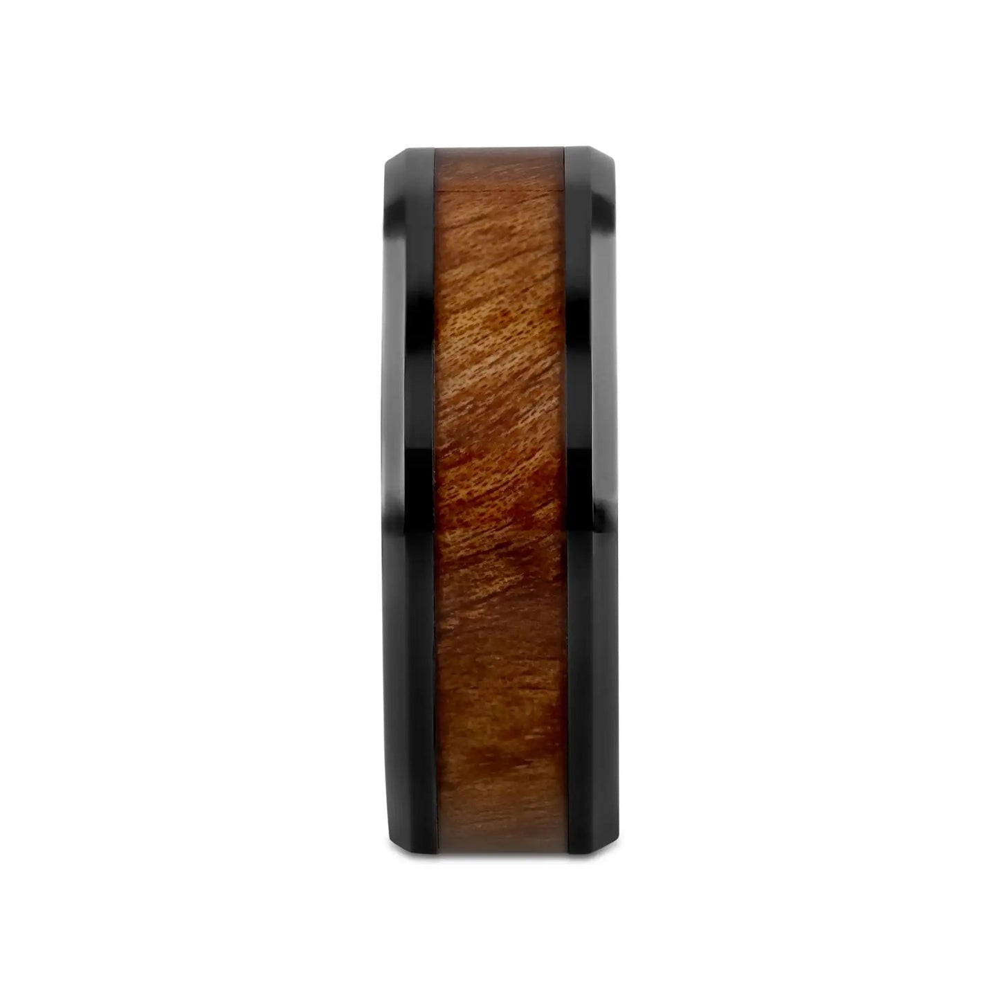 THRACIAN Carpathian Wood Inlaid Black Ceramic Ring with Bevels - 6mm & 8mm