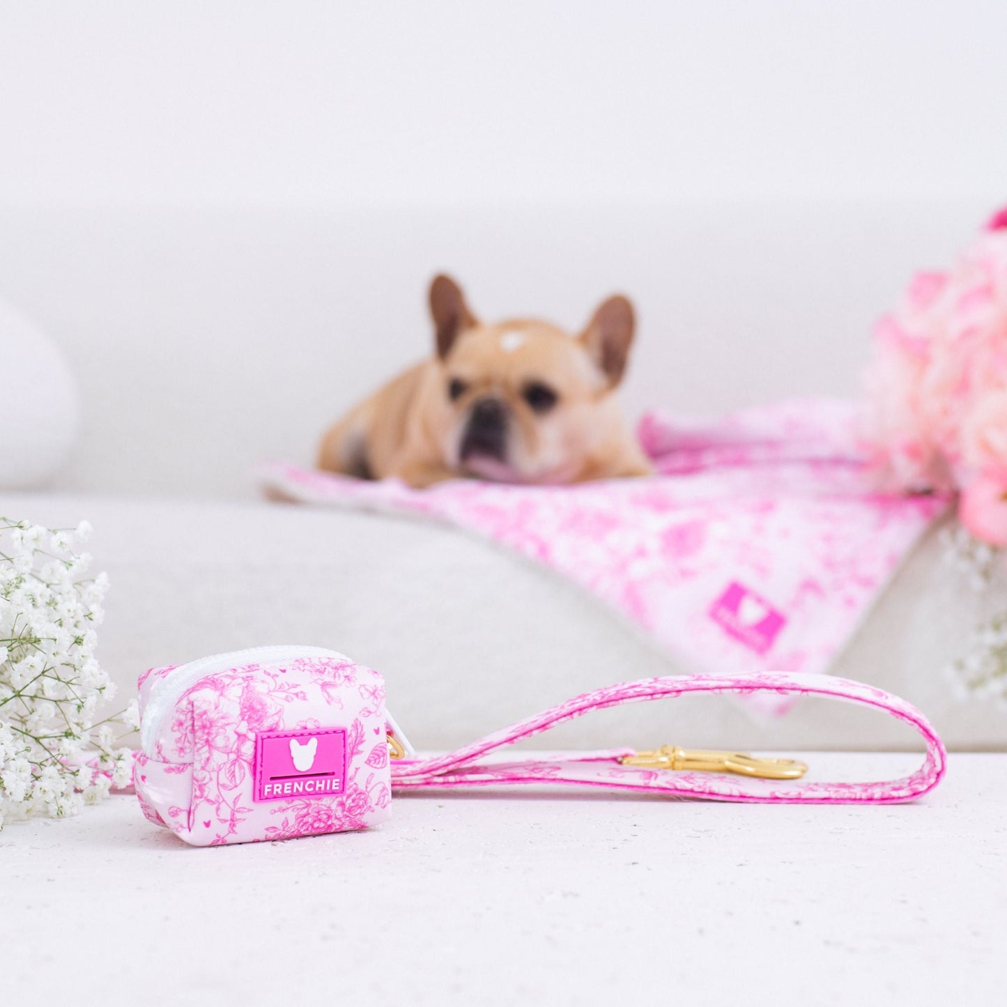 Frenchie Poo Bag Holder - Toile (Pink)