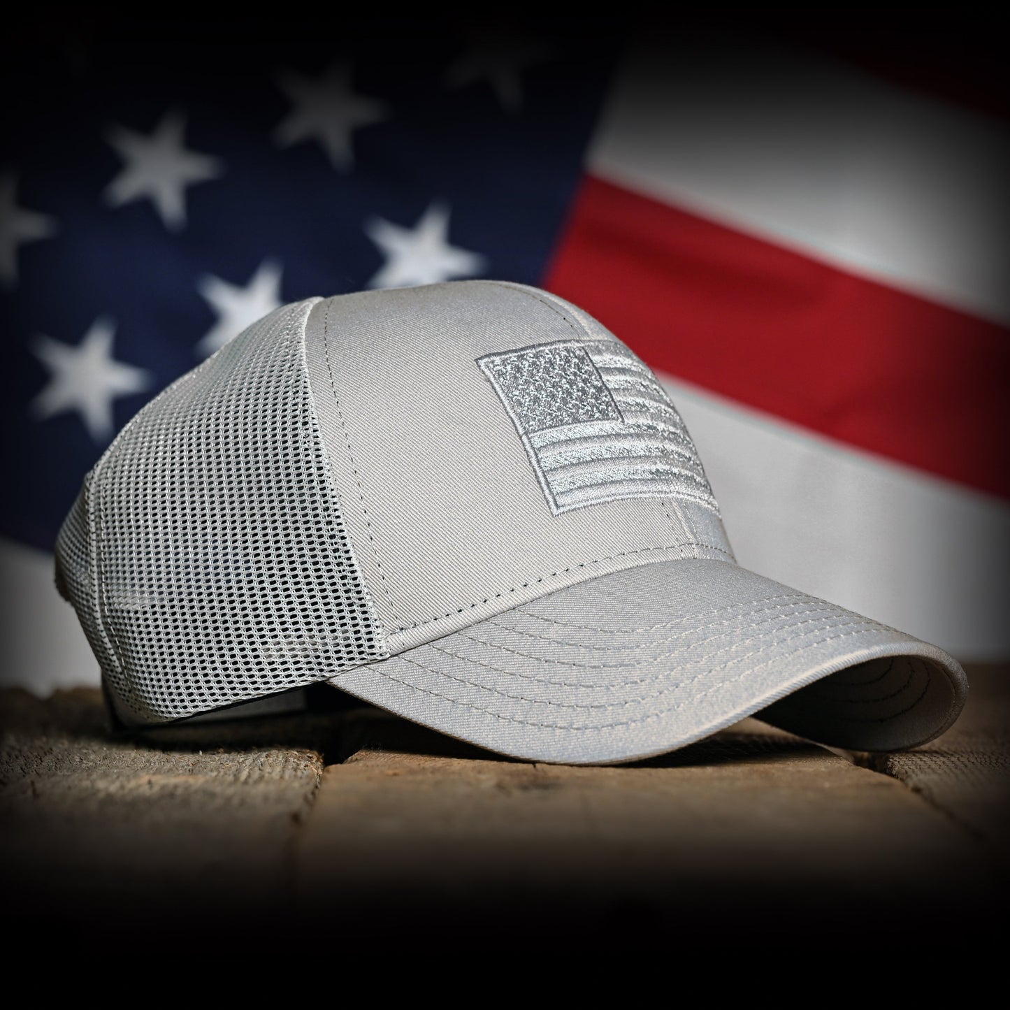 Tonal Light Gray American Flag Hat