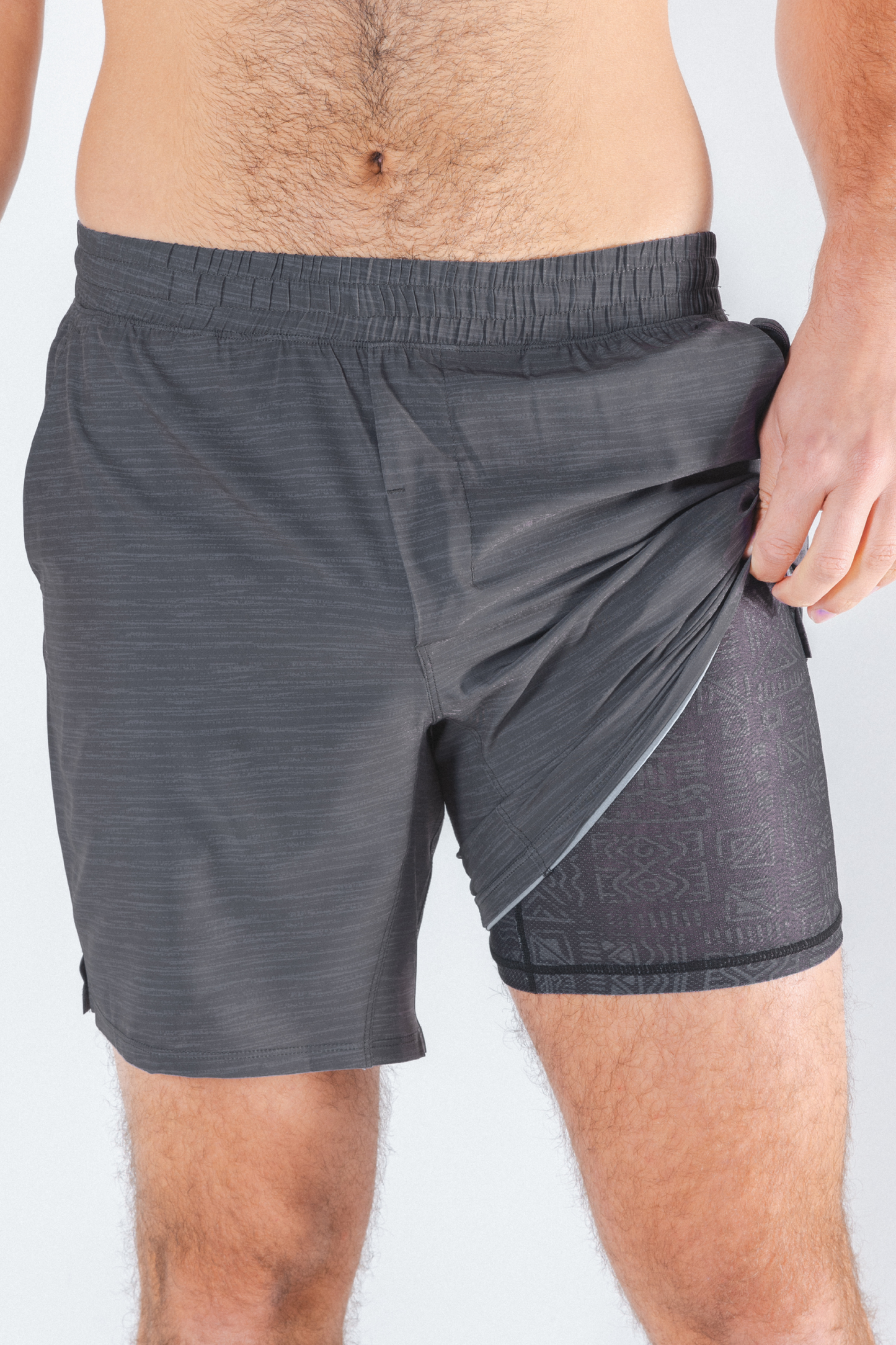 The Tribal Council | Grey Tonal Island Block Ball Hammock® 7 Inch Athletic Shorts