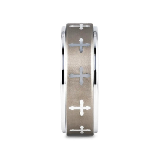 TRINITY Raised Center with Engraved Crosses Men's Tungsten Wedding Band – 8mm