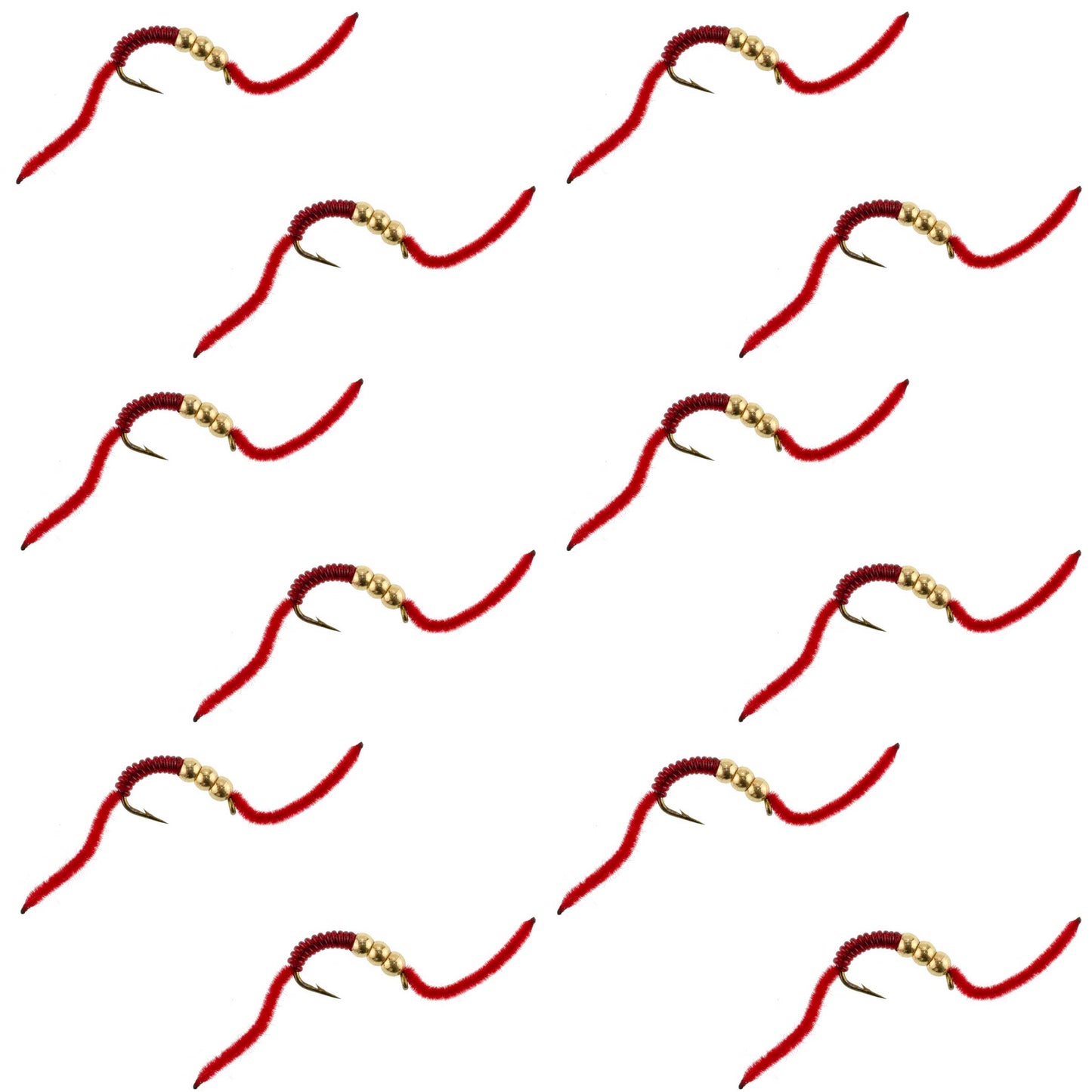 San Juan Triple Tungsten Bead Power Worm  Red V-Rib - 12 Flies Size 6