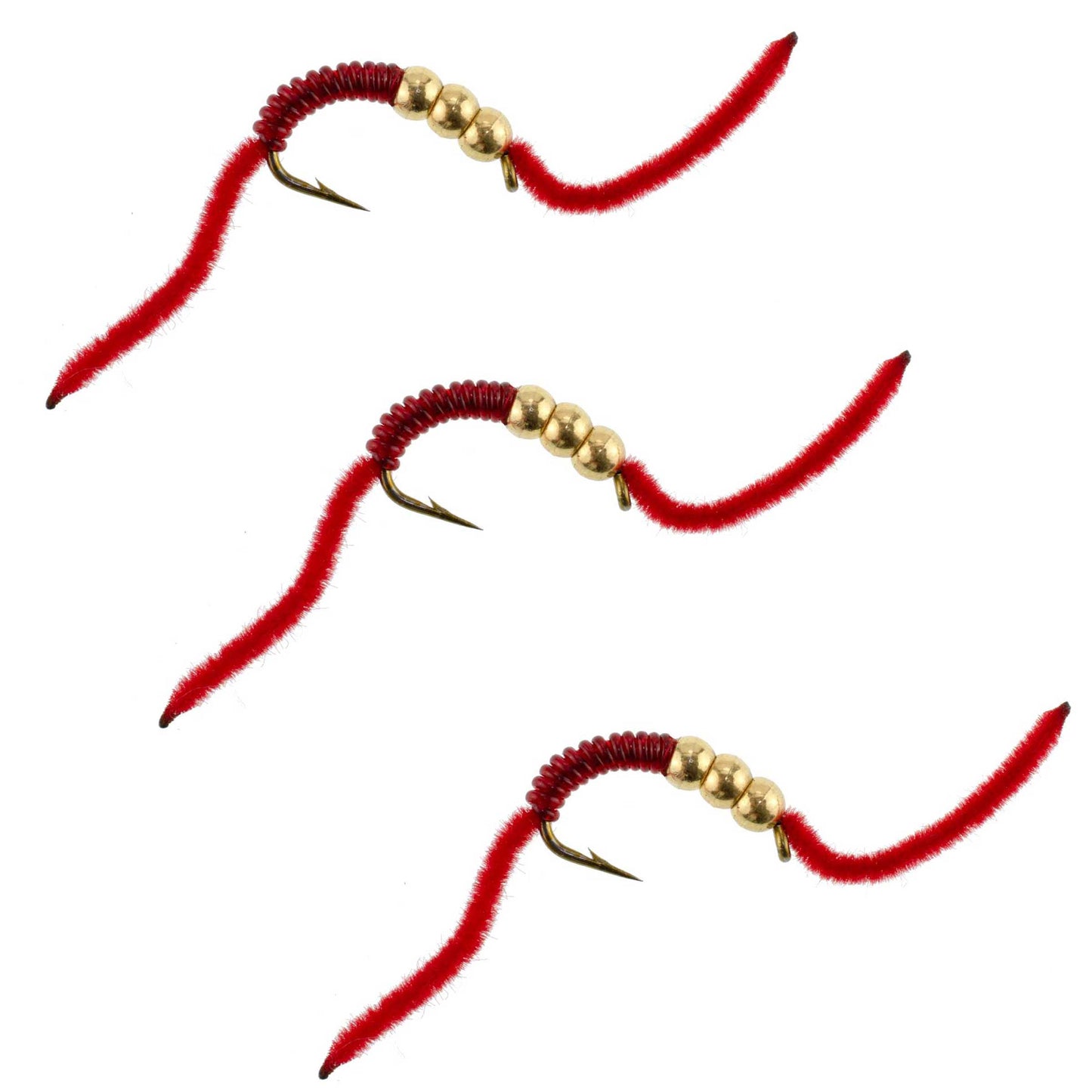 3 Pack San Juan Triple Tungsten Bead Power Worm  Red V-Rib - Hook Size 6