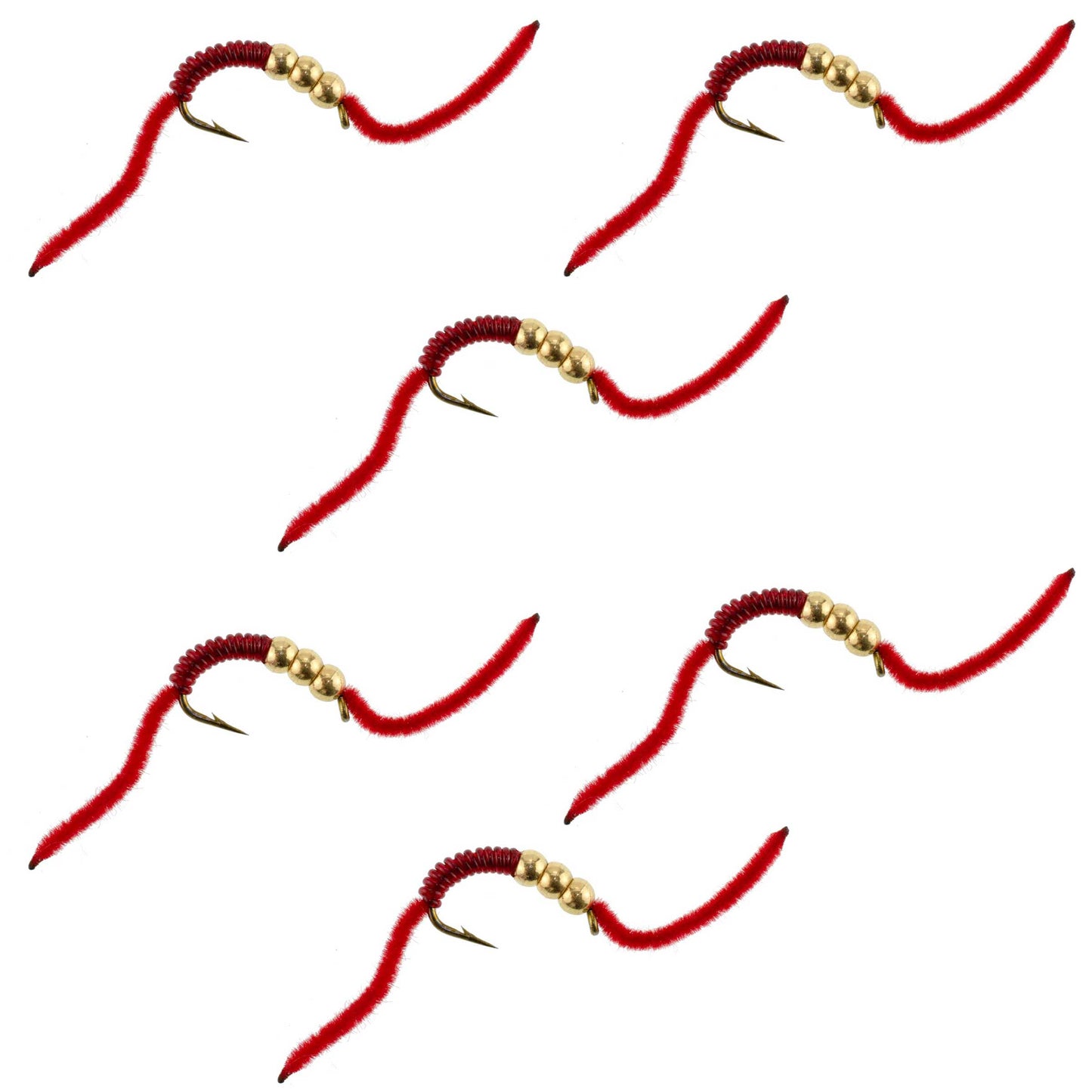San Juan Triple Tungsten Bead Power Worm  Red V-Rib - 6 Flies Size 6