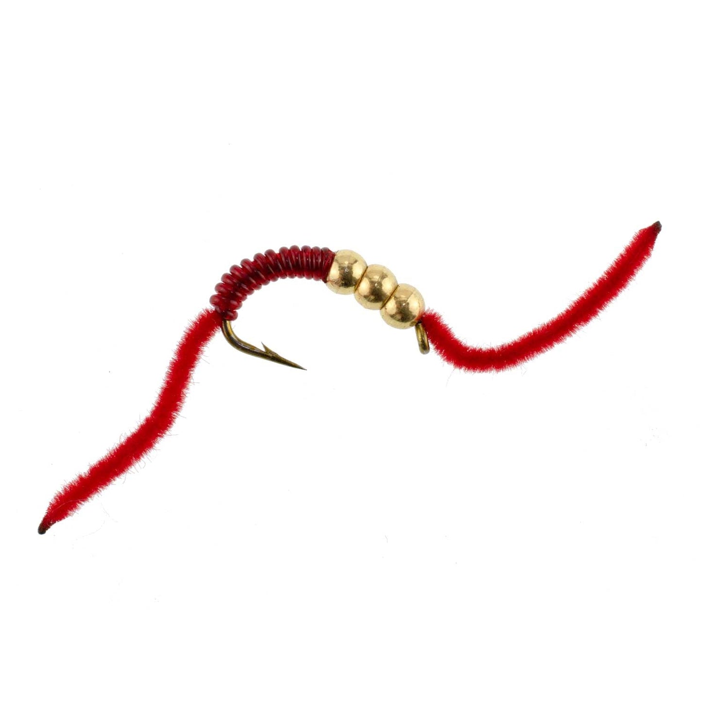 San Juan Triple Tungsten Bead Power Worm  Red V-Rib - 12 Flies Size 6