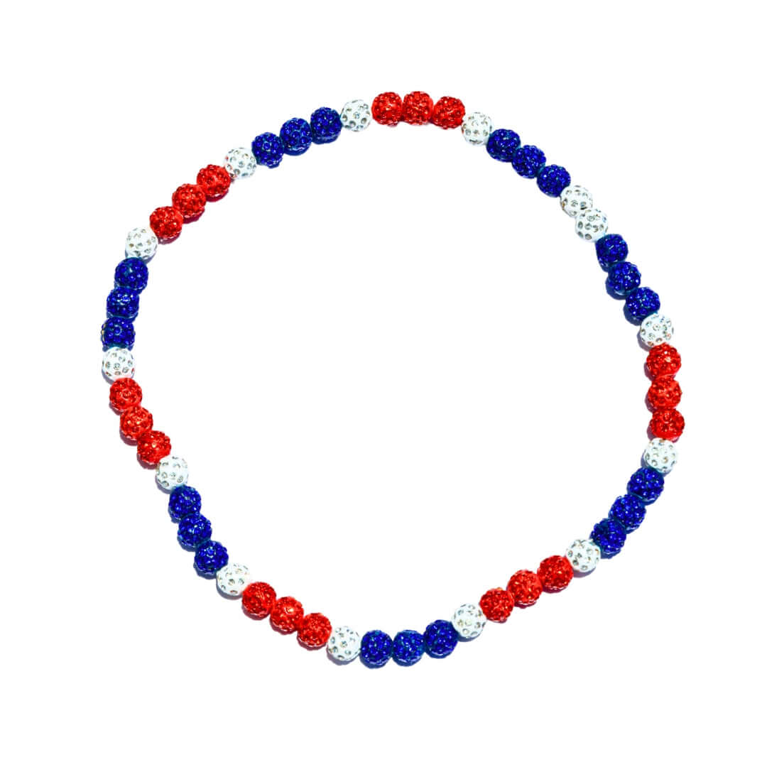 Triple Play Iced Out Baseball Bead Necklace | Orange, White, & Blue