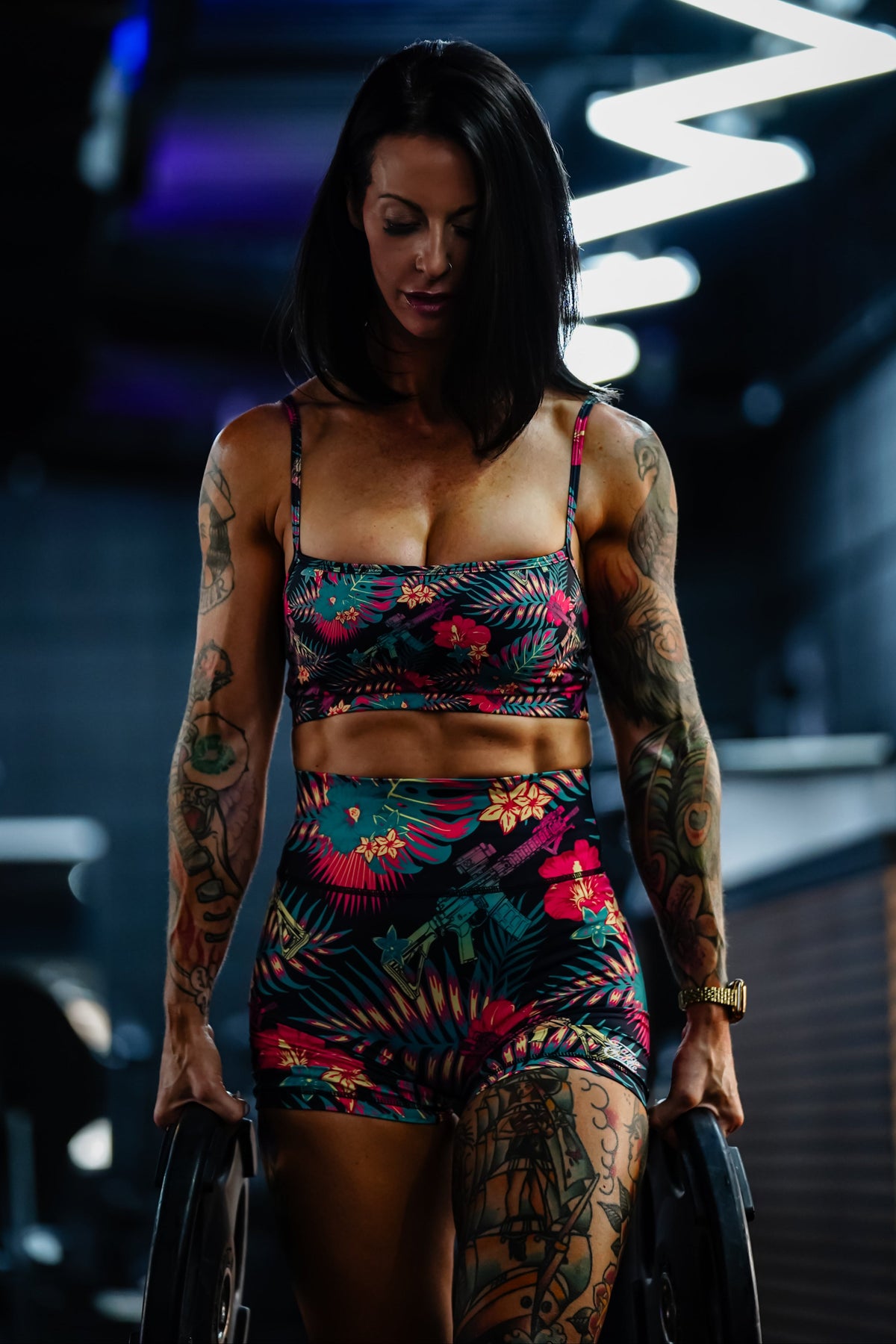 Women's High-Waisted Seamless Front Compression Training Shorts | Tropical Assassin