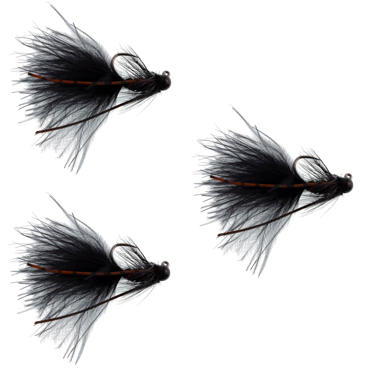 3 Pack Tungsten Bead Tactical Black Mini Bugger Euro Nymph Fly - Size 12
