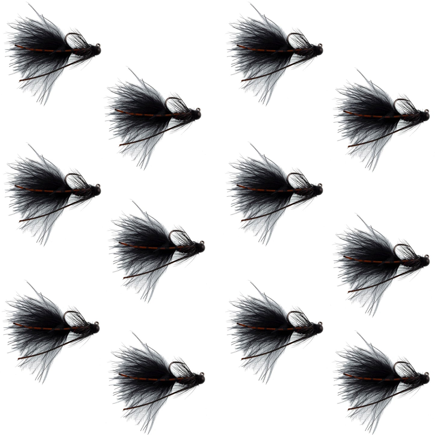 Tungsten Bead Tactical Black Mini Bugger Euro Nymph Fly - 12 Flies Size 8
