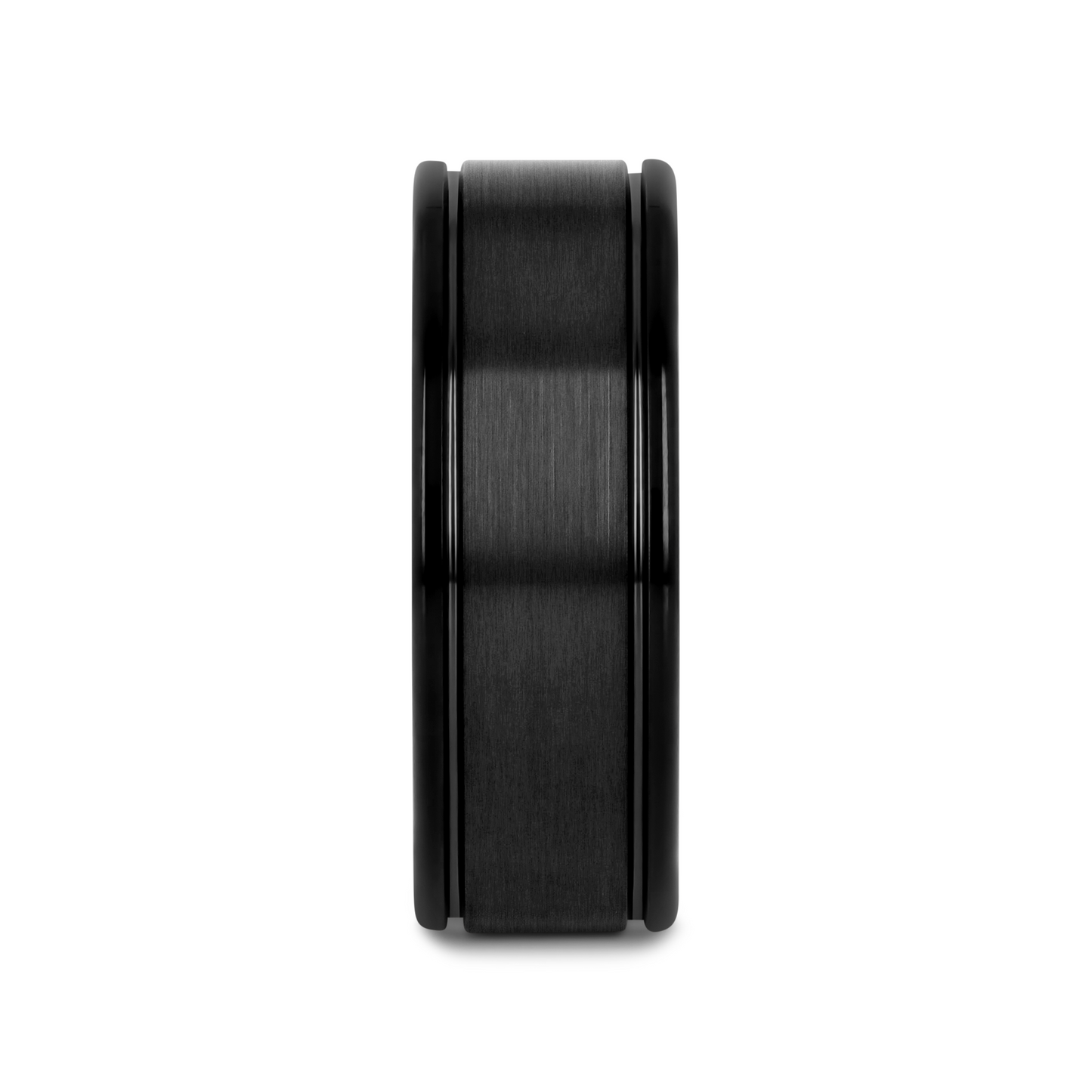 TURNER Black Tungsten Carbide Wedding Band – Flat Brushed Center, Dual Offset Grooves, Polished Edges (6mm & 8mm)