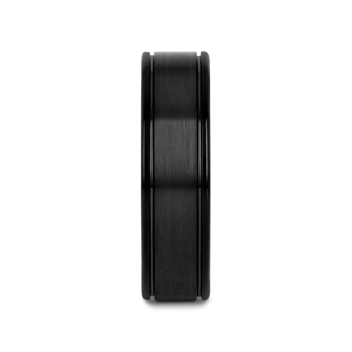 TURNER Black Tungsten Carbide Wedding Band – Flat Brushed Center, Dual Offset Grooves, Polished Edges (6mm & 8mm)