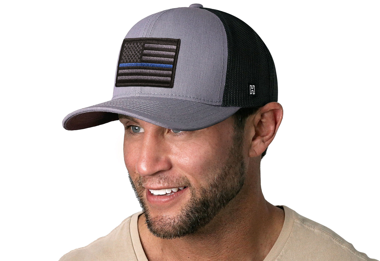 Thin Blue Line Trucker Hat  |  Gray-Black Police Tactical Snapback