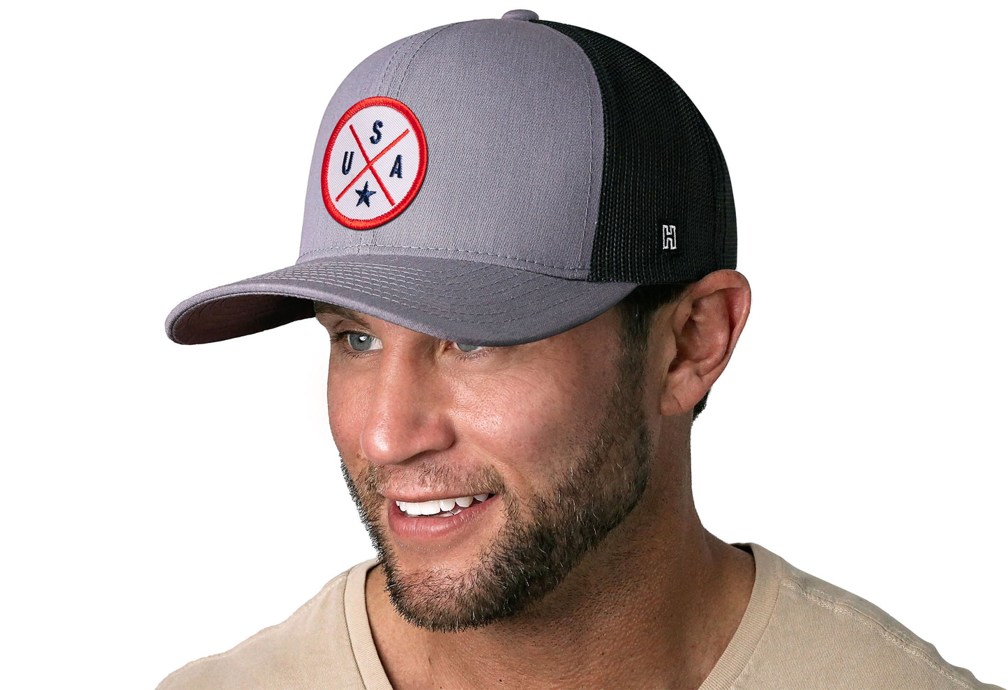 USA Trucker Hat  |  Gray-Black America Snapback