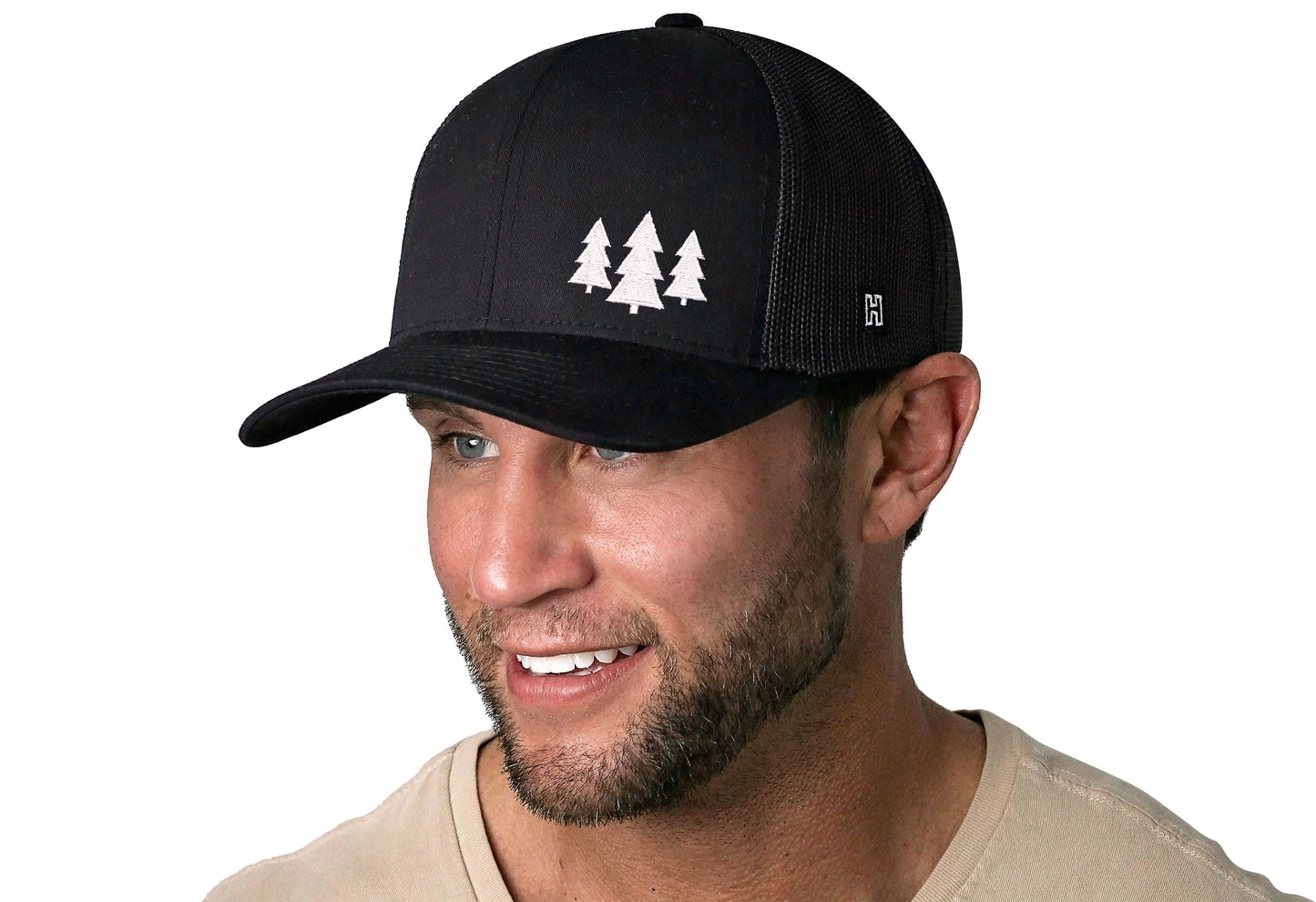 Three Pine Trees Trucker Hat  |  Black Outdoors Snapback