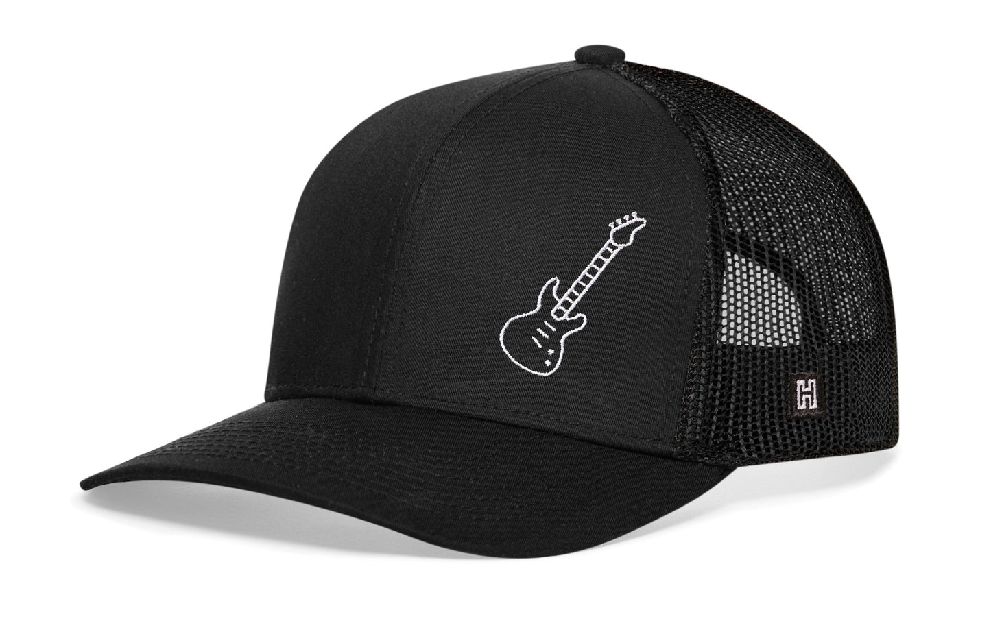 Electric Bass Trucker Hat  |  Black Electric Guitar Snapback