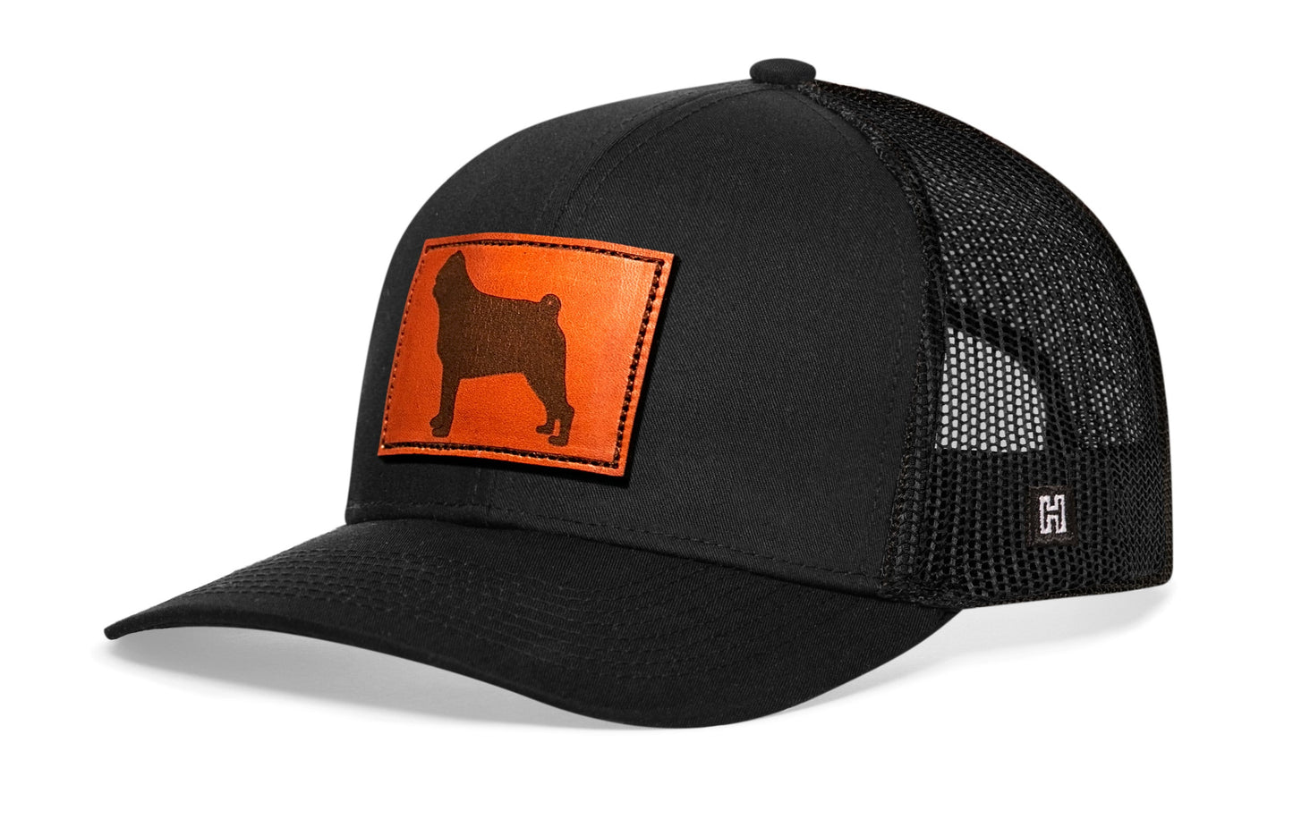 Pug Trucker Hat Leather  |  Black Dog Snapback