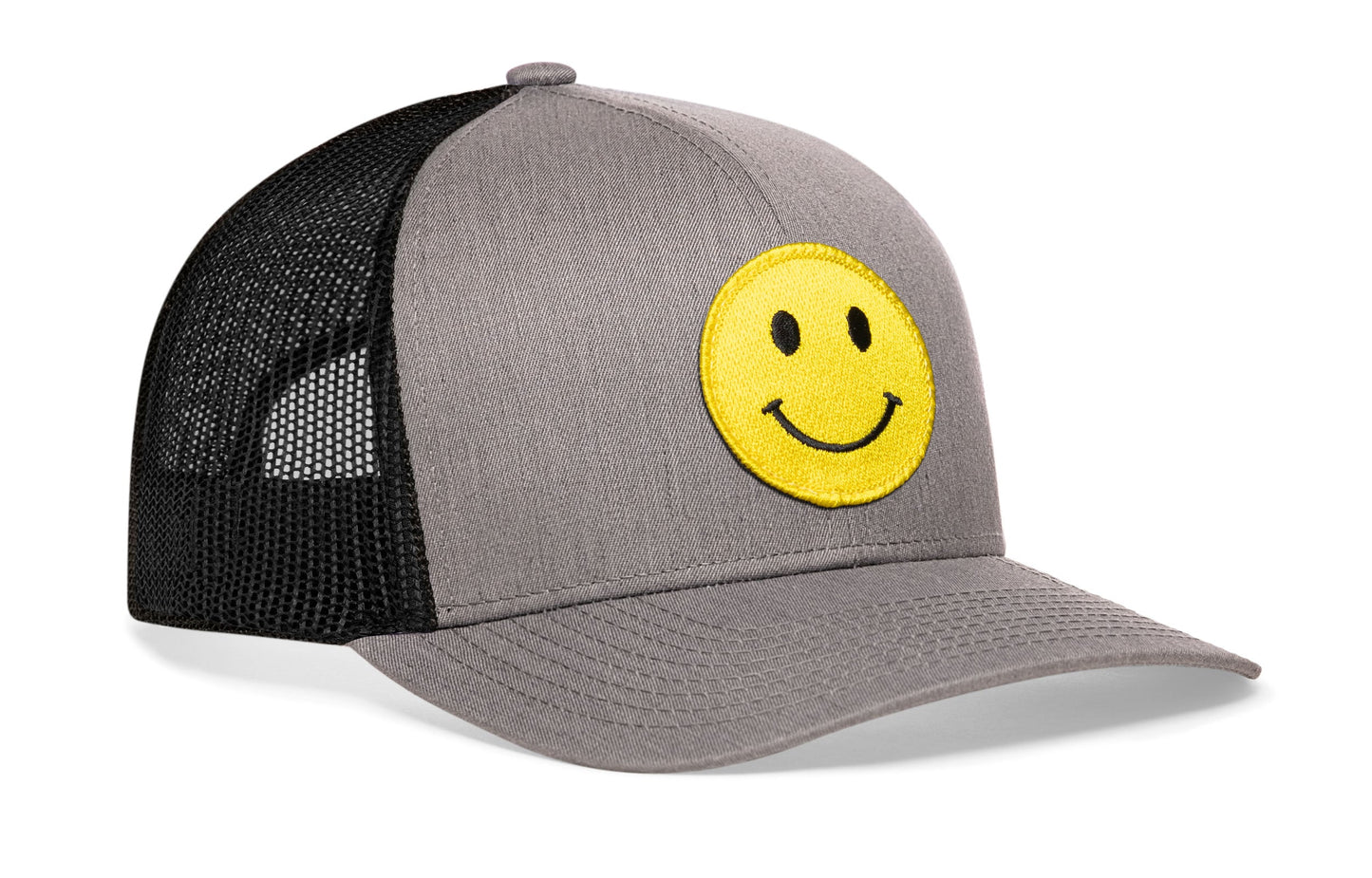 Smiley Face Trucker Hat  |  Gray-Black Emoji Snapback