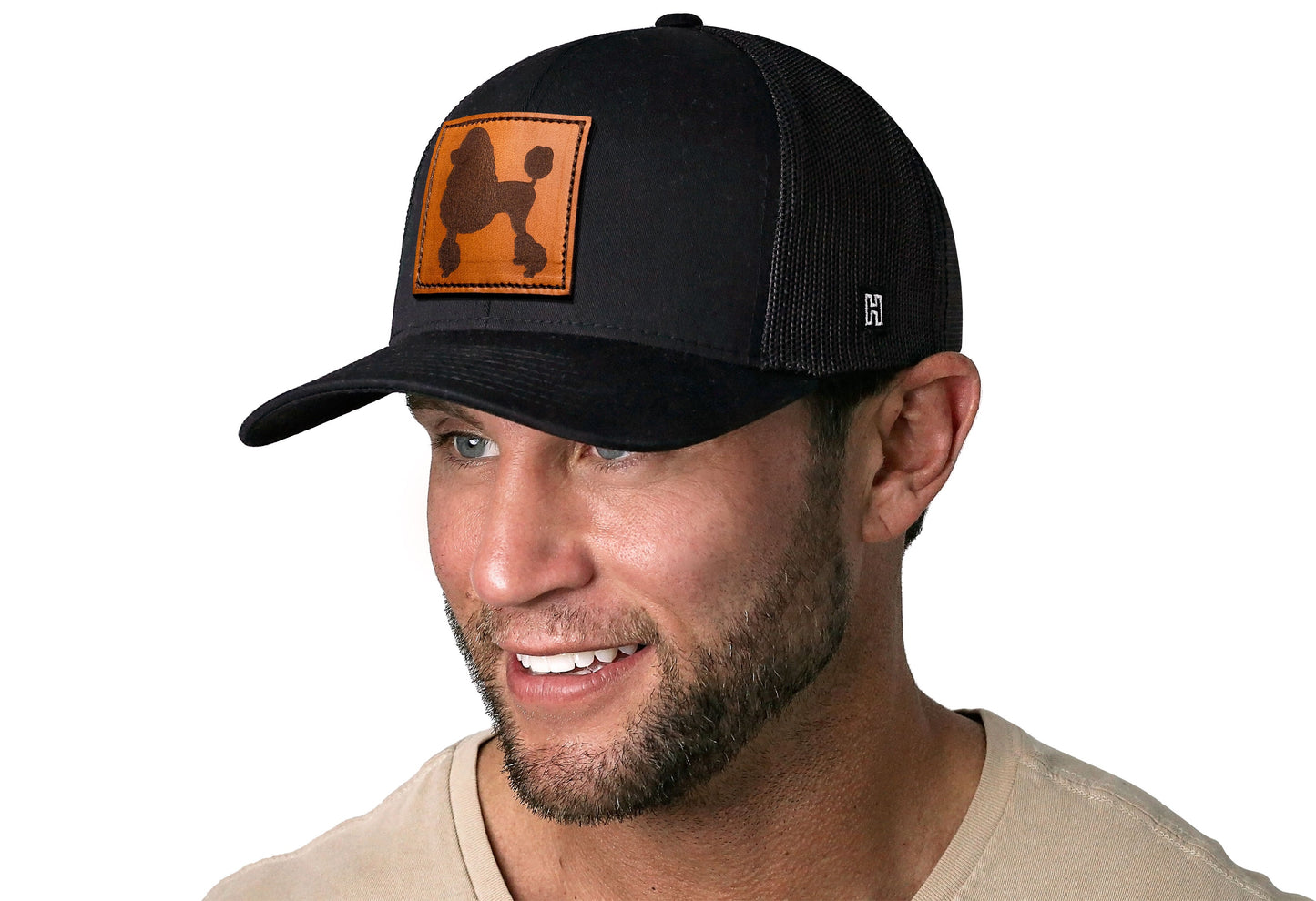 Poodle Trucker Hat Leather  |  Black Dog Snapback