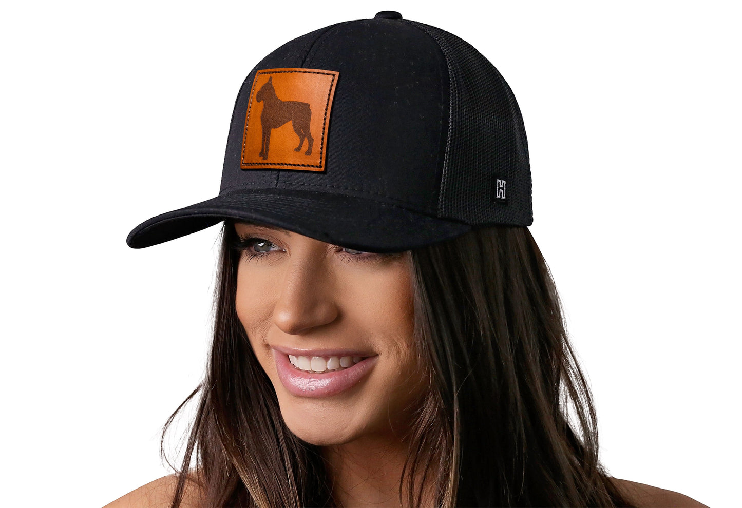 Boxer Trucker Hat Leather  |  Black Dog Snapback