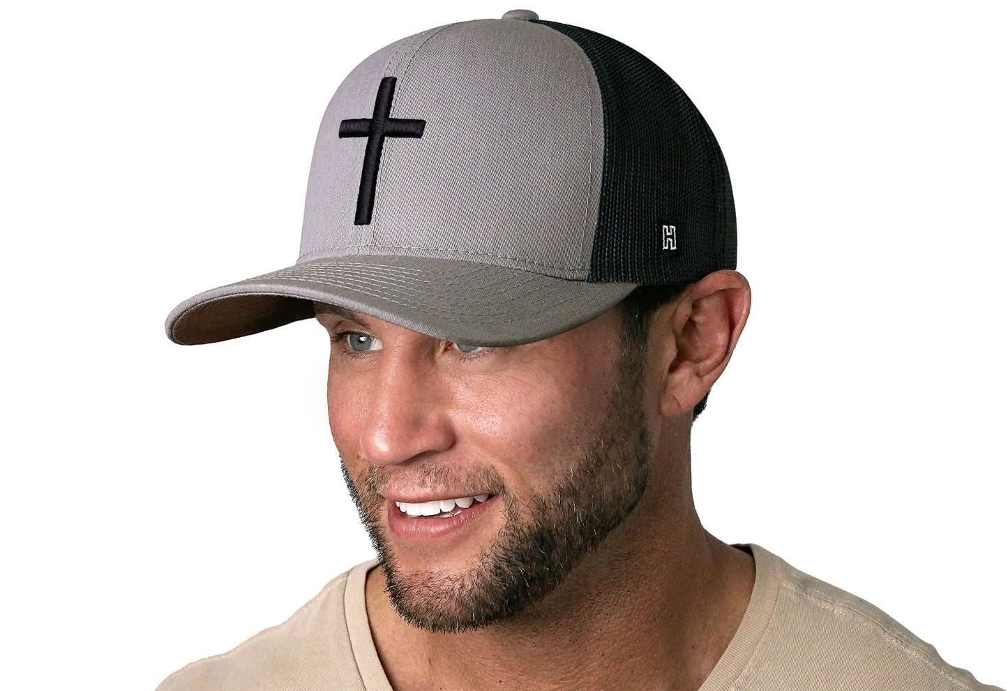 Cross Trucker Hat  |  Gray-Black bold cross Snapback