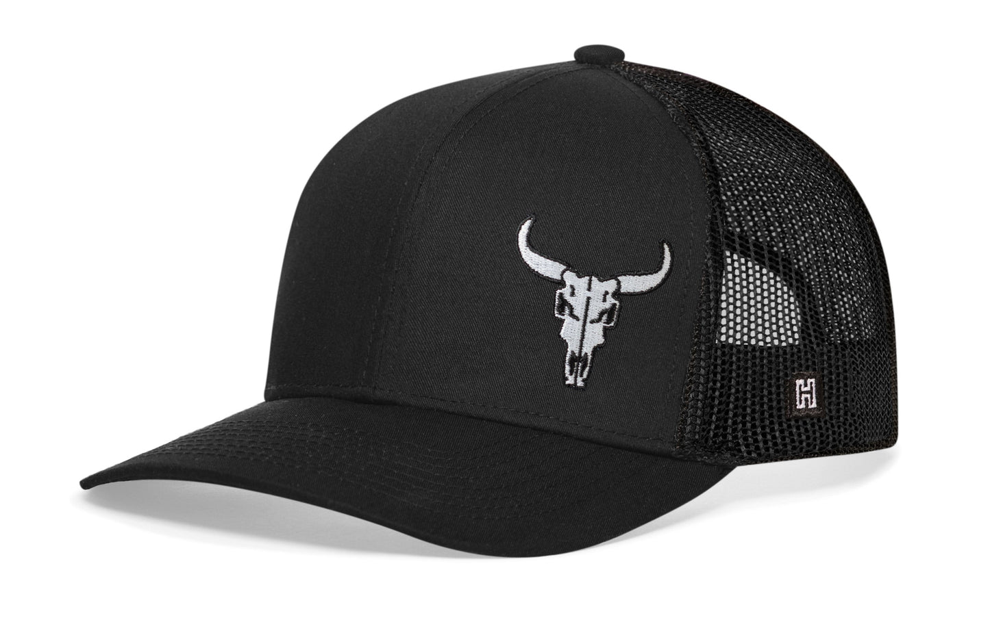 Bull Skull Trucker Hat  |  Black Bull Skull Snapback