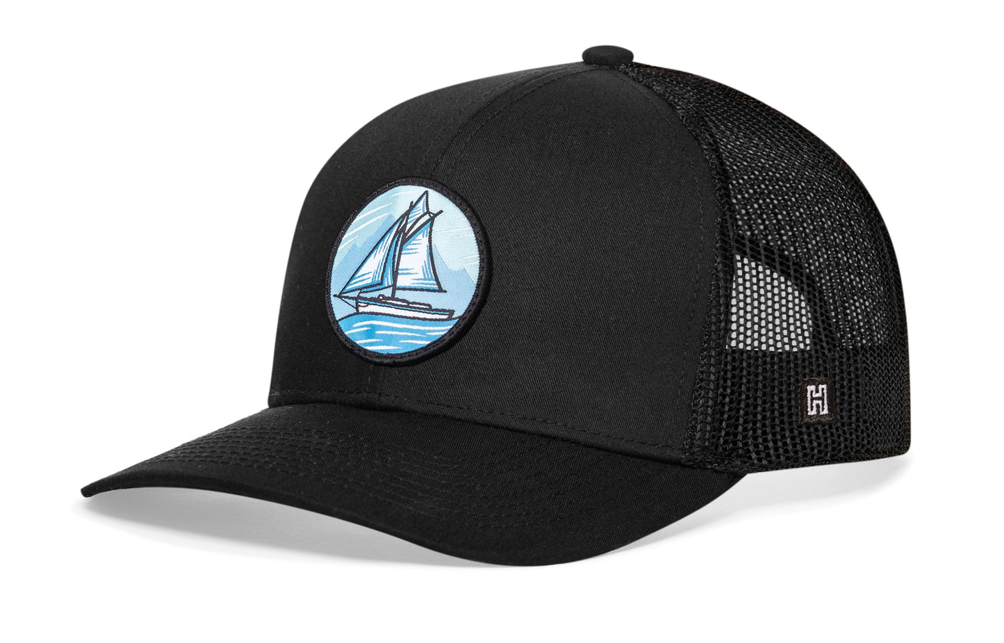 Sailboat Trucker Hat  |  Black Boating Snapback