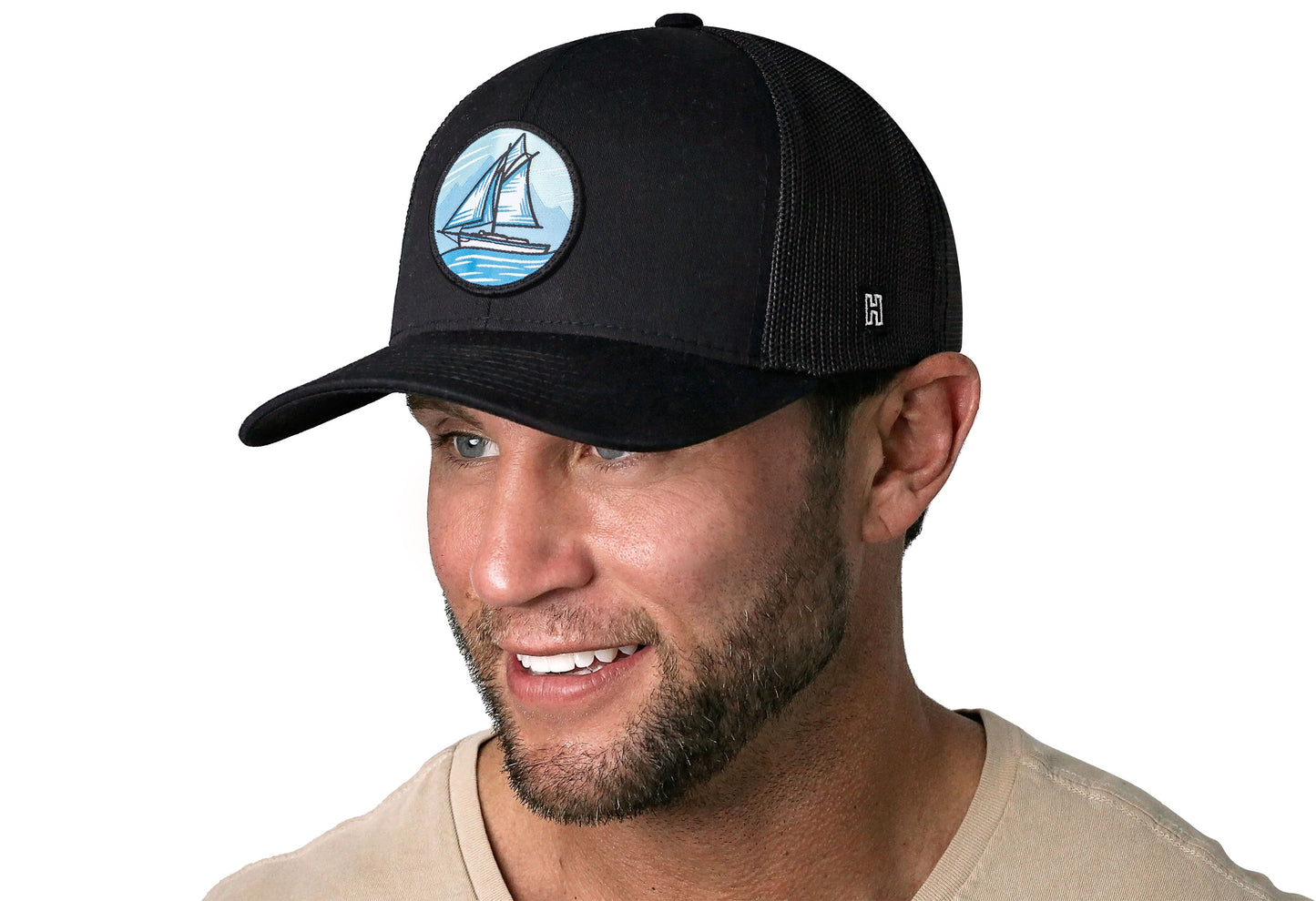 Sailboat Trucker Hat  |  Black Boating Snapback
