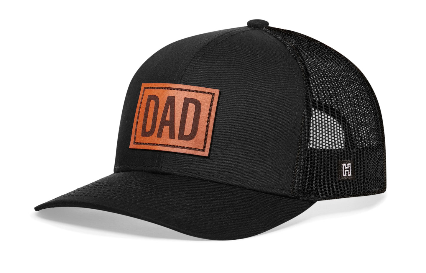 Dad Leather Trucker Hat  |  Black Snapback